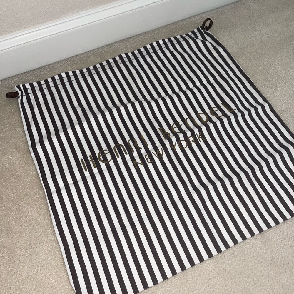 Henri Bendel Dark Brown and White Striped Drawstring Dust Bag